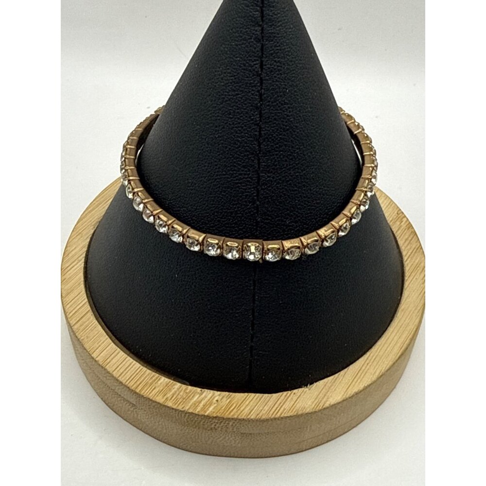 Gold Crystal Tennis Stretch Bracelet Y2K Aesthetic Minimalist Bling - Picture 2 of 3